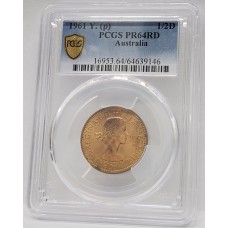 AUSTRALIA 1961Y. HALF 1/2 PENNY . PROOF . PCGS PR64